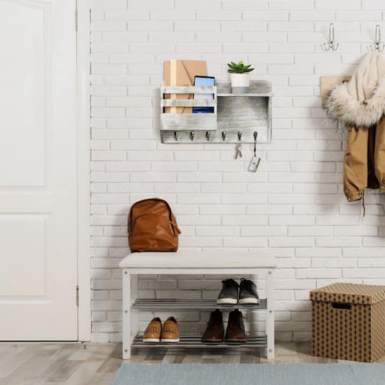 NEX™ Rustic Gray Wall-Mount Mail & Key Holder with 6 Key Hooks and Shelf